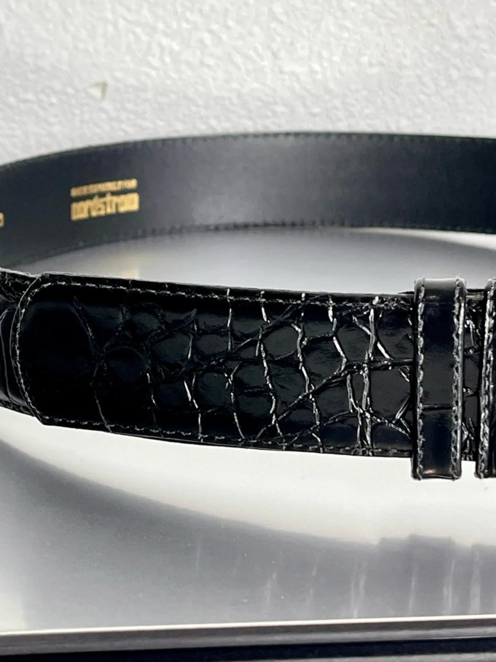Nordstrom Black Alligator Grain Leather Belt Women’s L 32 Vintage Pristine